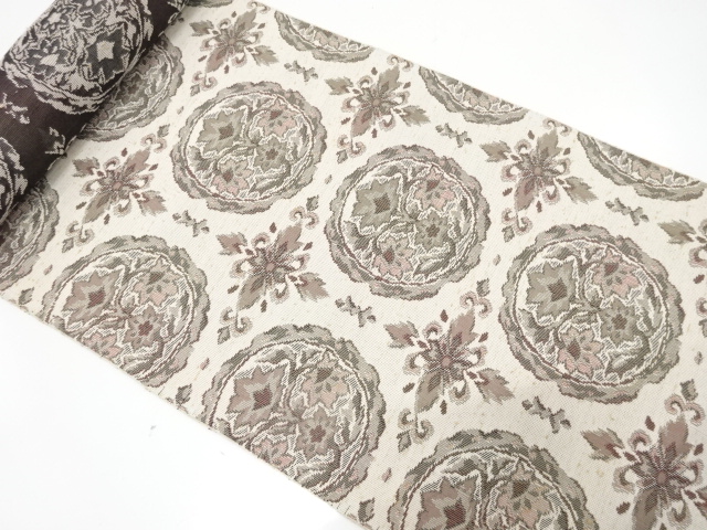 アンティーク　花更紗に華紋模様織り出し　八寸帯地反物